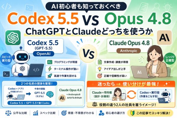 Codex 5.5 vs Opus 4.8 比較|AI初心者も知っておくべきChatGPTとClaudeどっちを使うか