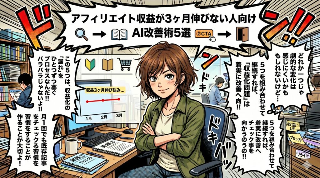 記事は書いている、アクセスもある、なのに収益が増えない——その原因を切り分け、ChatGPT・Claudeを使った5つのAI改善術を具体的なプロンプトとともに解説します。