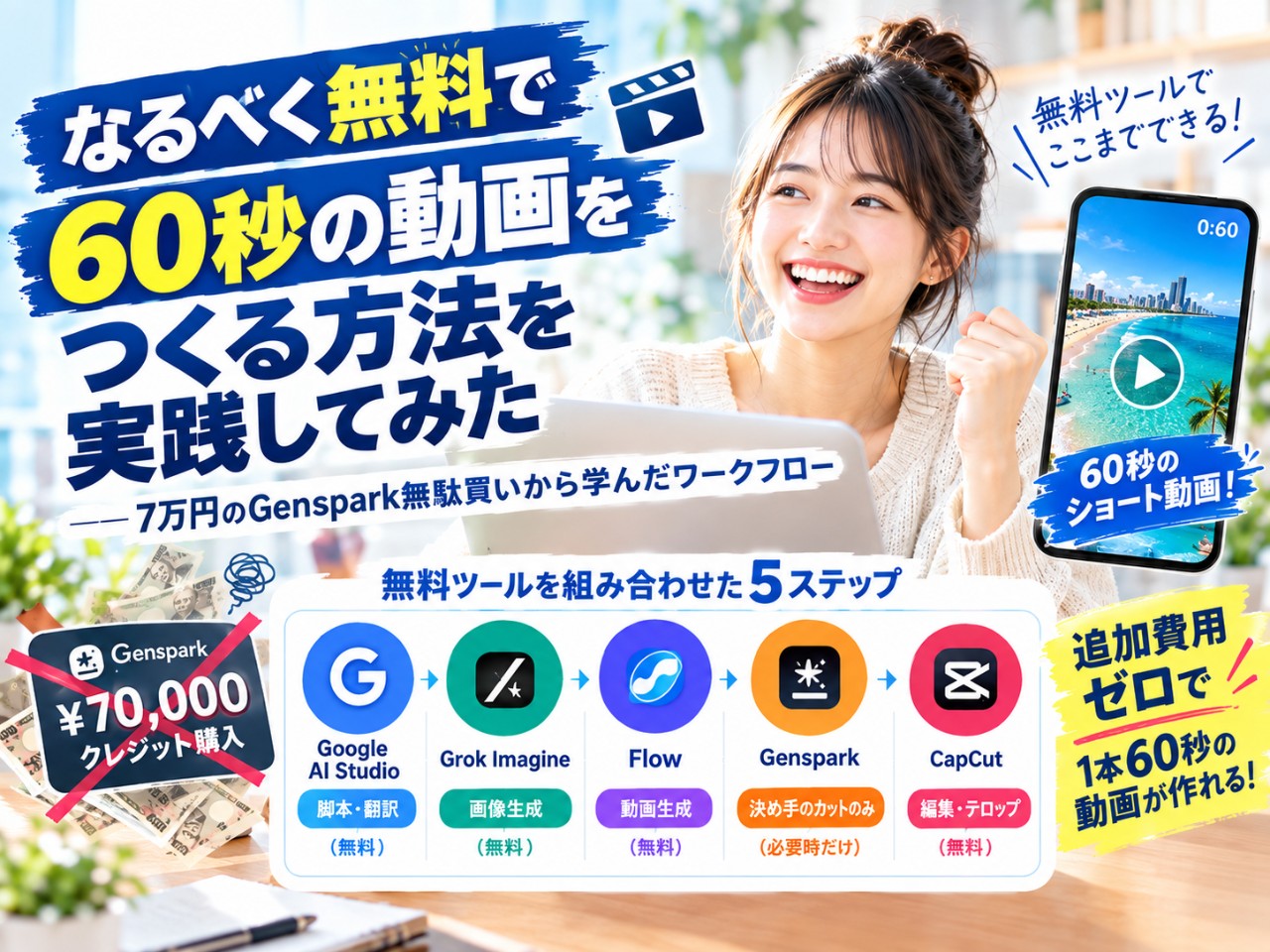 AI動画生成を無料で！｜Gensparkの失敗から学んだ60秒動画の5ステップ工作法【2026年版】